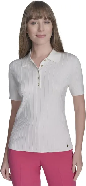 Tommy Hilfiger Women's Short Sleeve Button Placket Polo Sweater