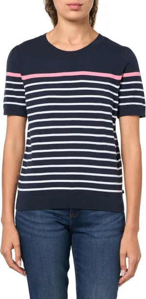 Tommy Hilfiger Women's Short Sleeve Striped Crewneck Pullover Sweater