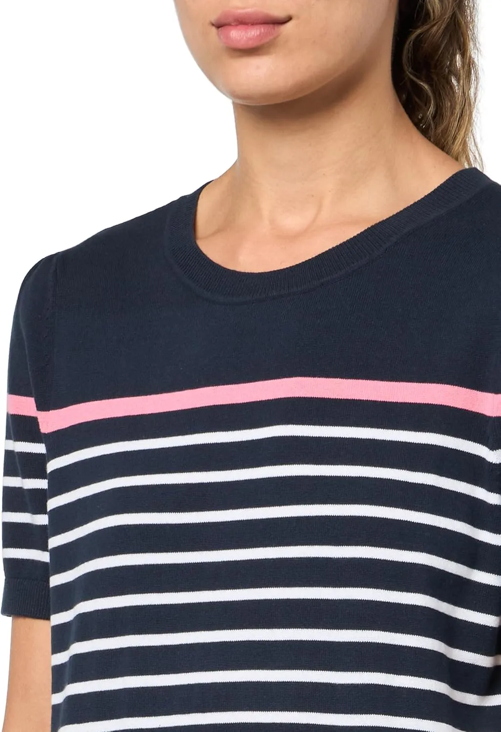 Tommy Hilfiger Women's Short Sleeve Striped Crewneck Pullover Sweater