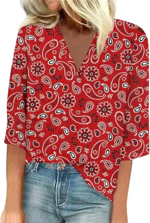 Tops for Women with Sleeves 3/4 Sleeve Shirts Lace V Neck Dressy Tops Trendy Summer Floral Blouses