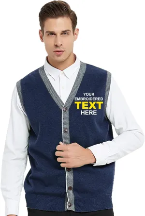 TopTie Custom Embroidered Monogrammed Men's Sleeveless Cardigan Sweater Vest Stylish Button
