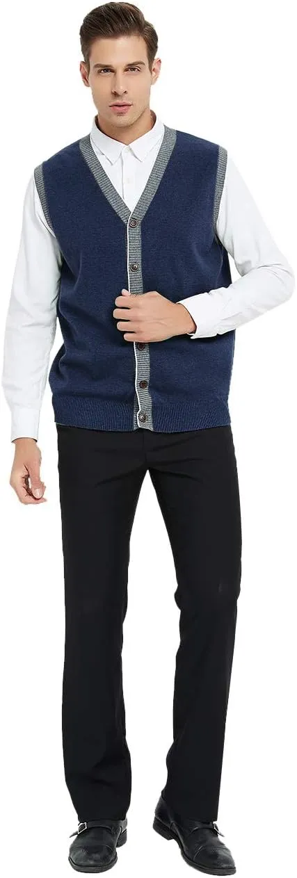 TopTie Custom Embroidered Monogrammed Men's Sleeveless Cardigan Sweater Vest Stylish Button