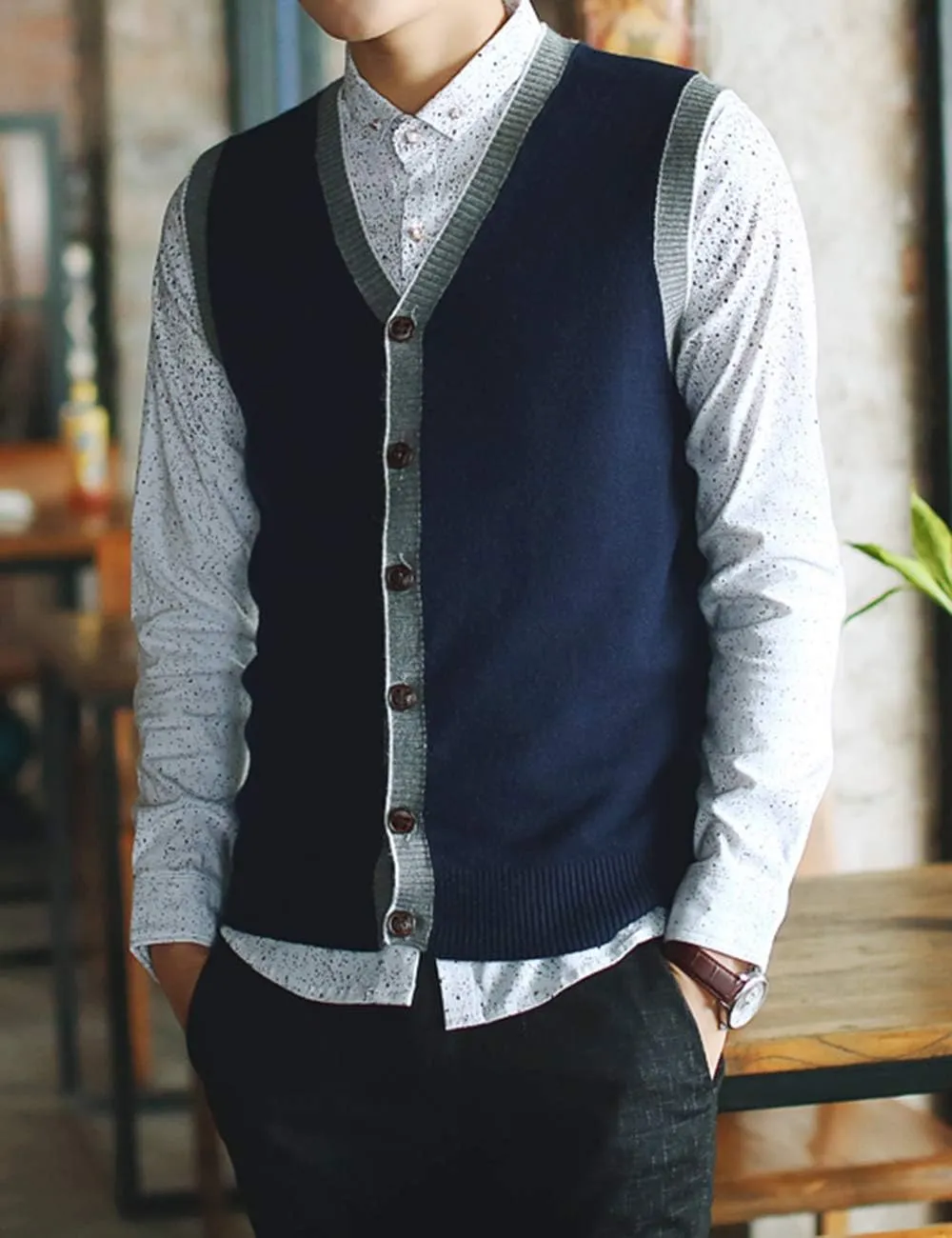 TopTie Custom Embroidered Monogrammed Men's Sleeveless Cardigan Sweater Vest Stylish Button