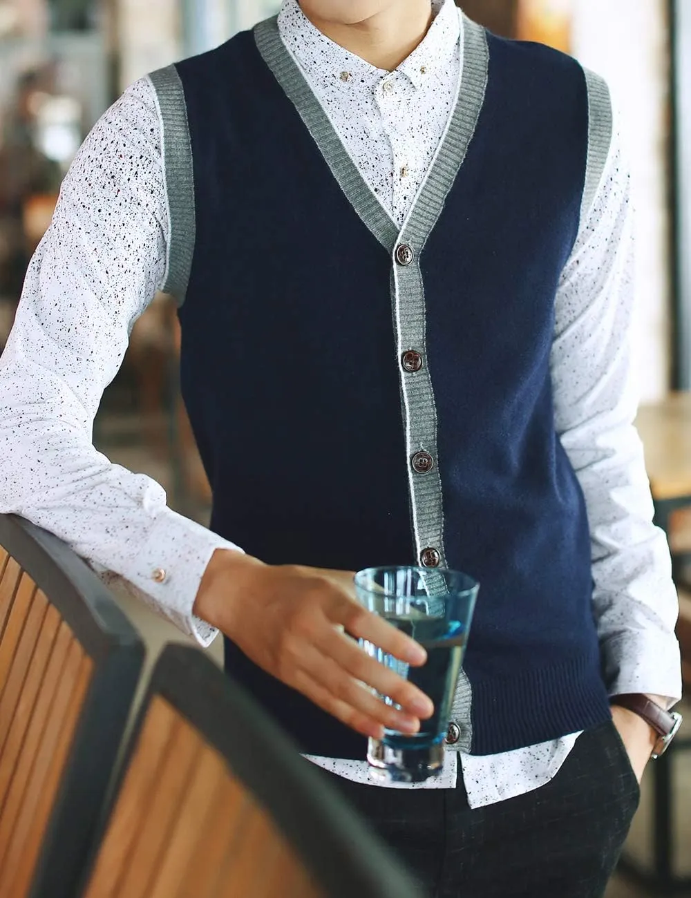 TopTie Custom Embroidered Monogrammed Men's Sleeveless Cardigan Sweater Vest Stylish Button