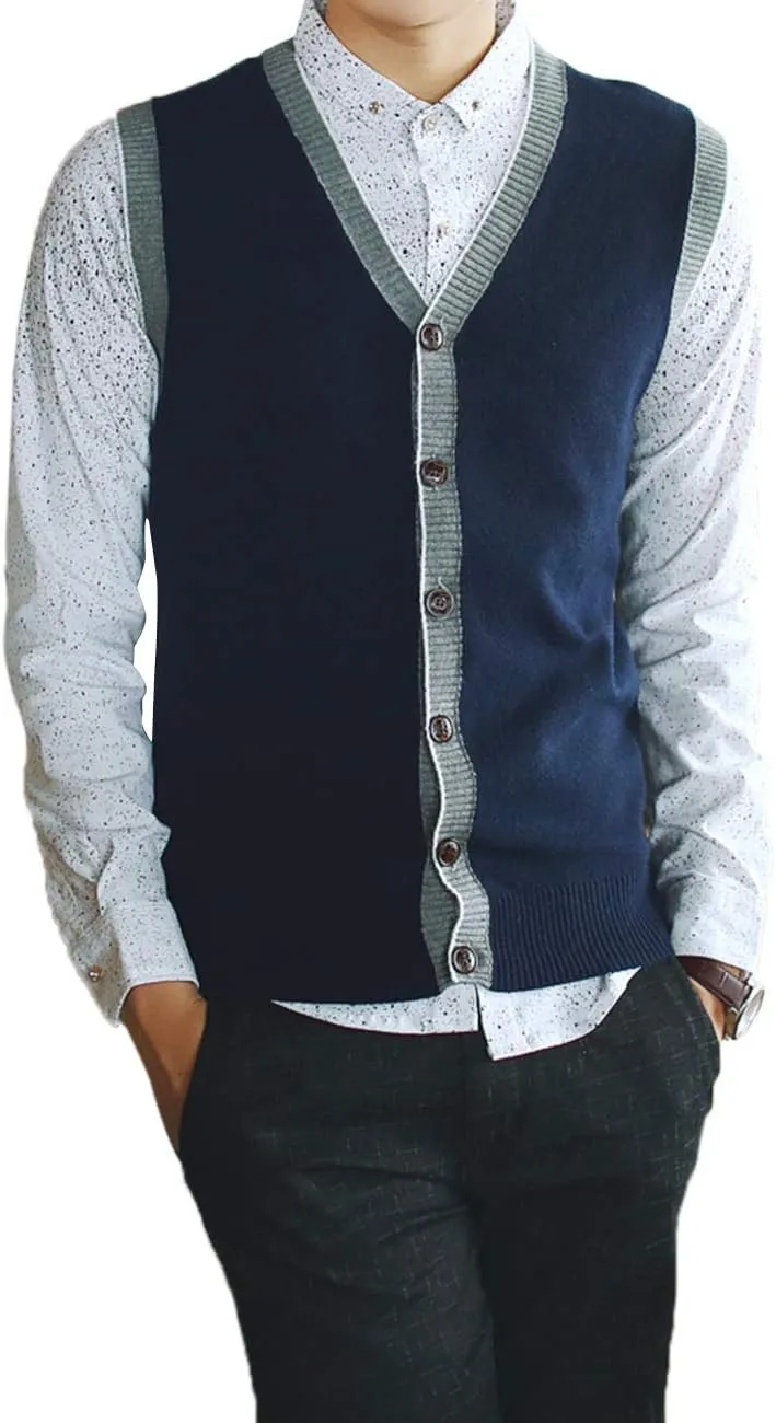 TopTie Custom Embroidered Monogrammed Men's Sleeveless Cardigan Sweater Vest Stylish Button