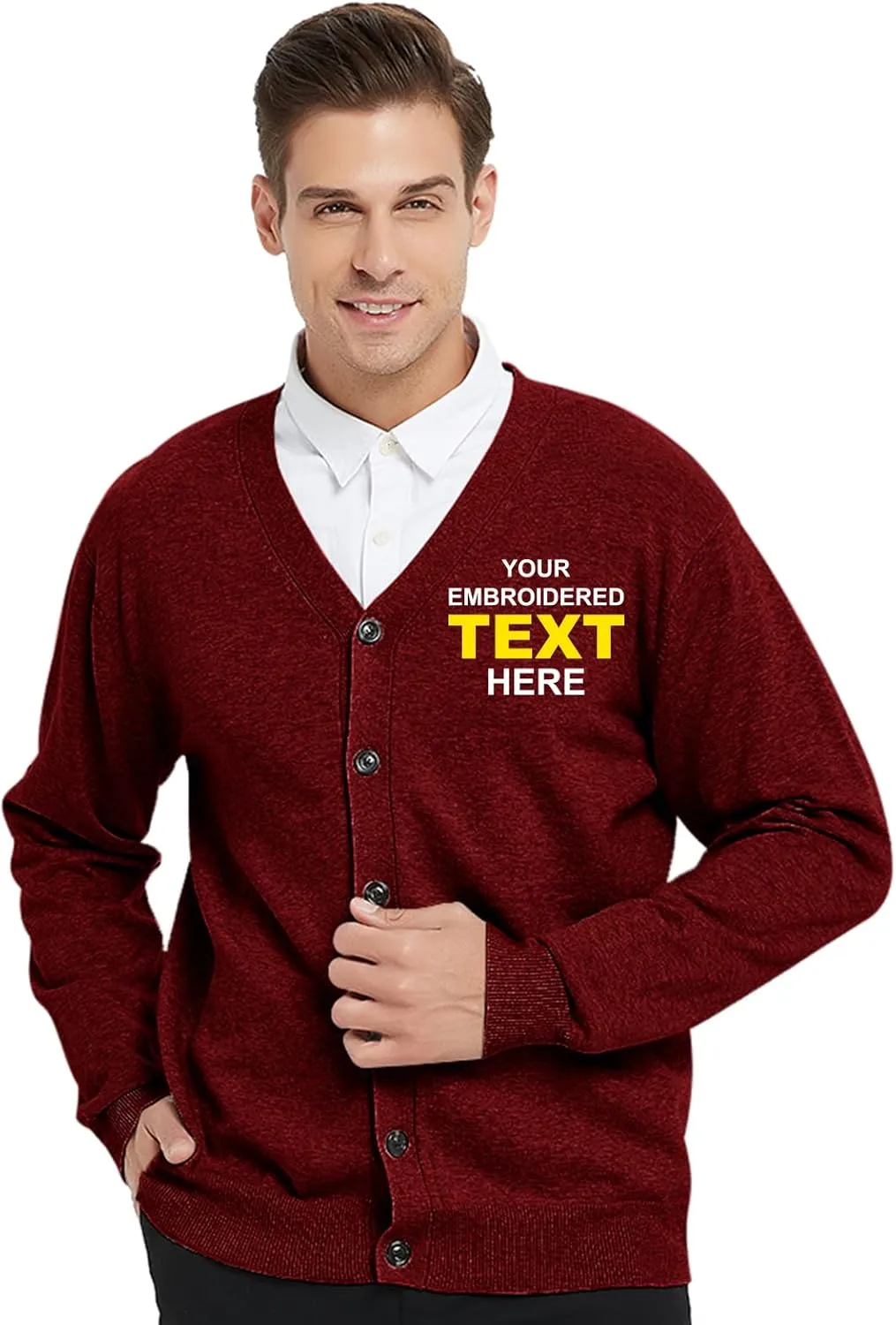 TopTie Embroidery Men's Sweater Cotton Custom Monogrammed Cardigan, Add Your Text Here