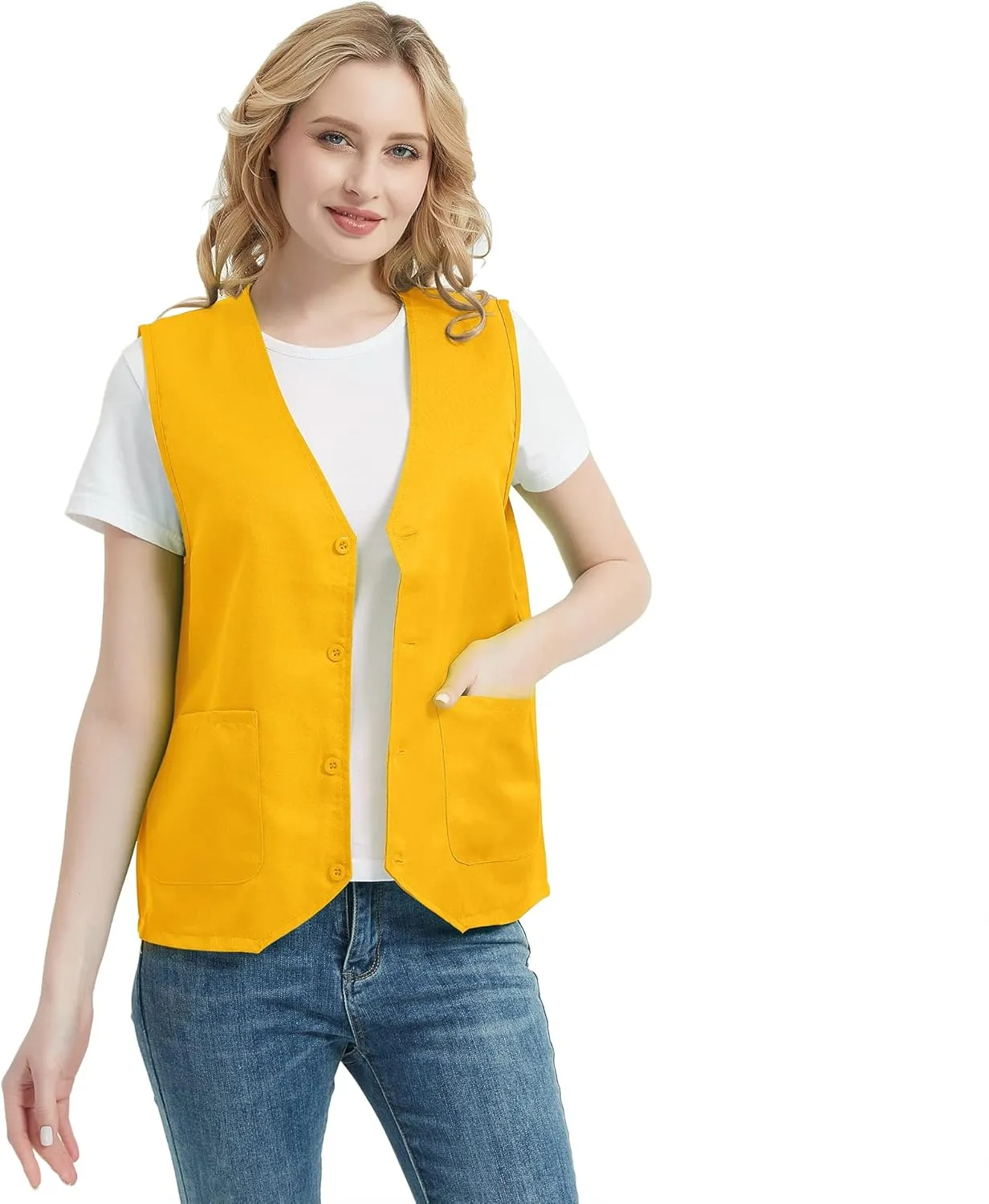 TopTie Unisex Work Vest Volunteer Activity Supermarket Uniform Button Up Vest