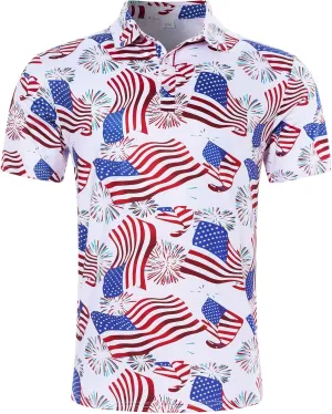 uideazone Mens Golf Shirt Dry Fit Athletic Polo Shirts Moisture Wicking Performance 3D Print Short Sleeve