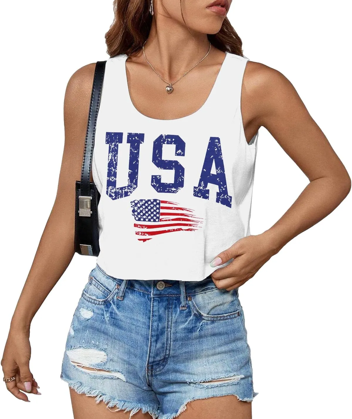 USA Tank Top Women American Flag Crop Tank 4th of July Patriotic Crop Shirts Summer Sleeveless Tee Tops