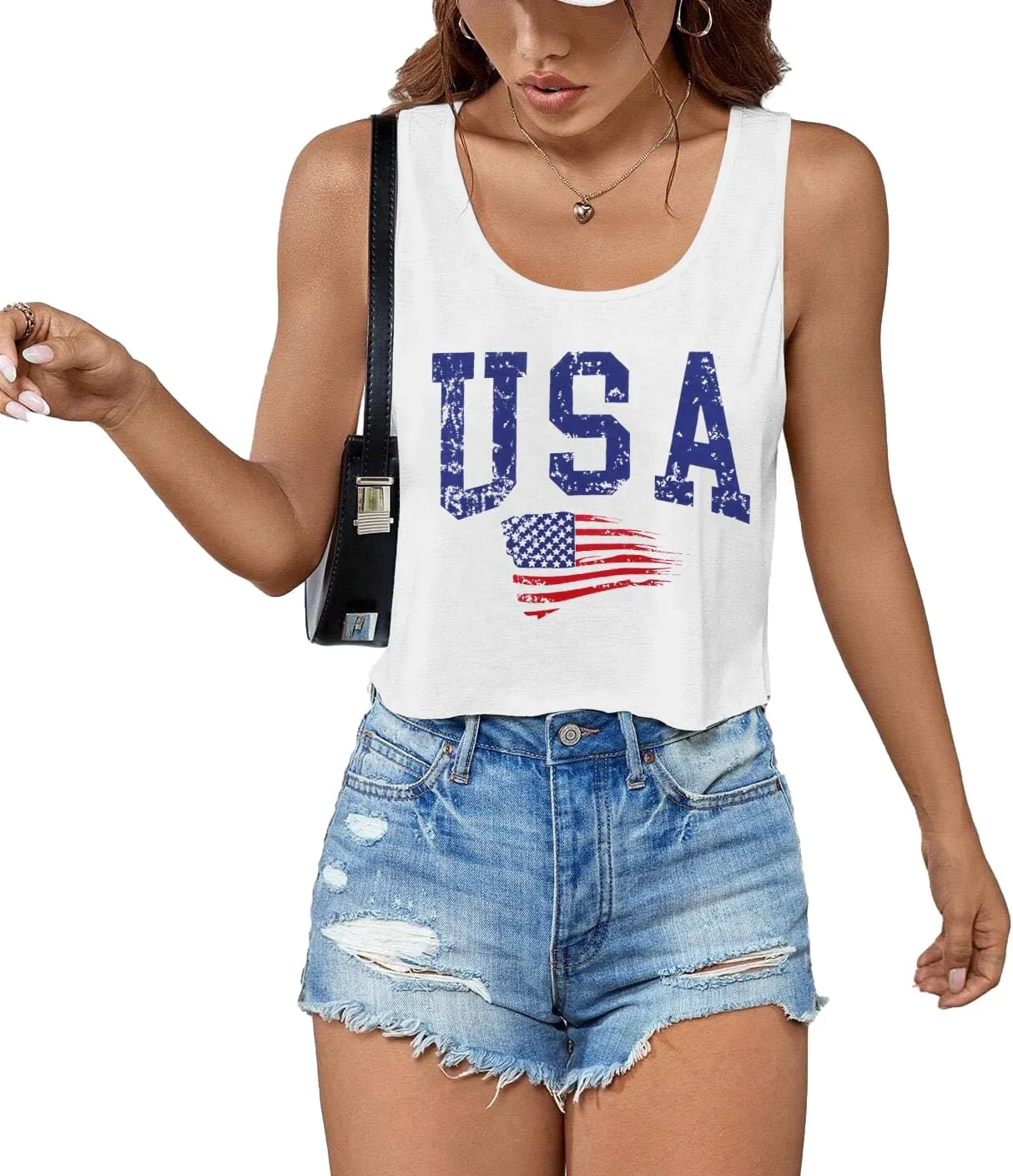 USA Tank Top Women American Flag Crop Tank 4th of July Patriotic Crop Shirts Summer Sleeveless Tee Tops