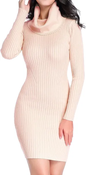 v28 Sweater Dress for Women Ribbed Knit Fitted midi Sexy Fall Winter Bodycon Cowl Neck Dresses