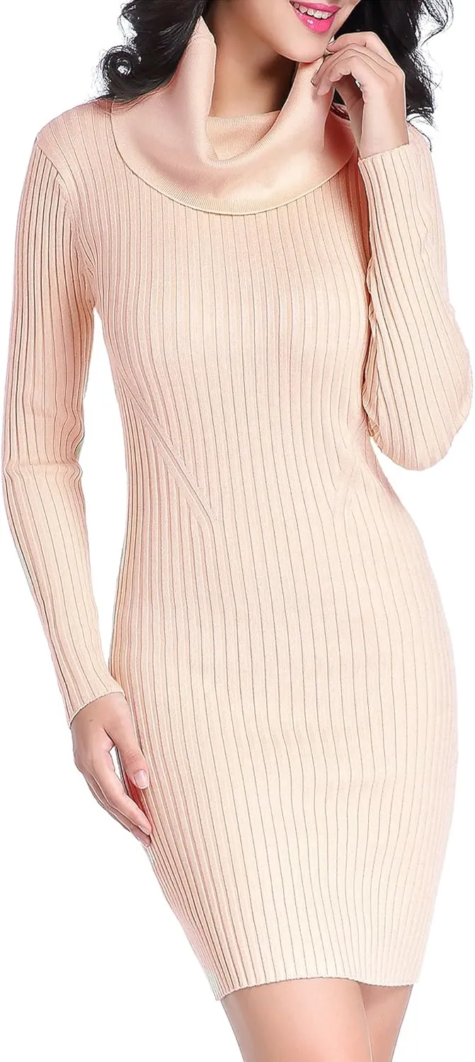 v28 Sweater Dress for Women Ribbed Knit Fitted midi Sexy Fall Winter Bodycon Cowl Neck Dresses