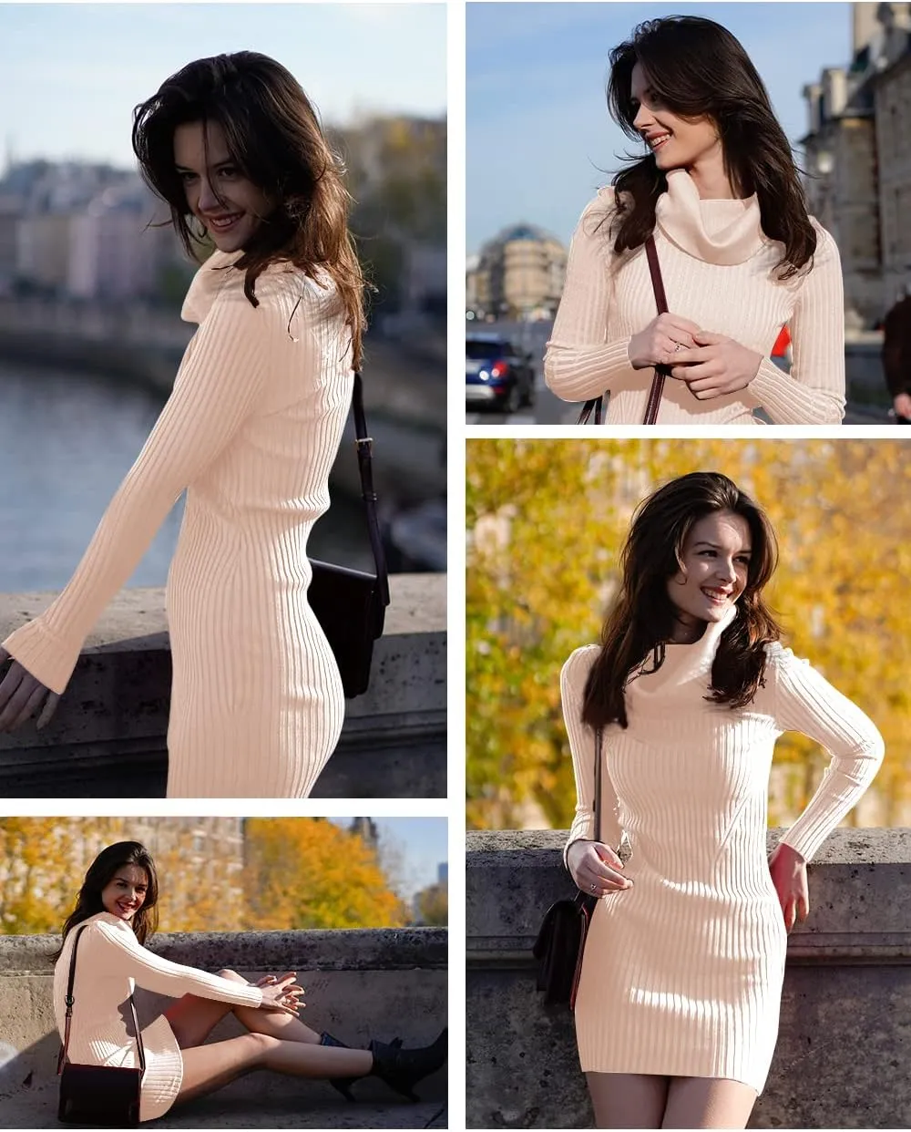 v28 Sweater Dress for Women Ribbed Knit Fitted midi Sexy Fall Winter Bodycon Cowl Neck Dresses
