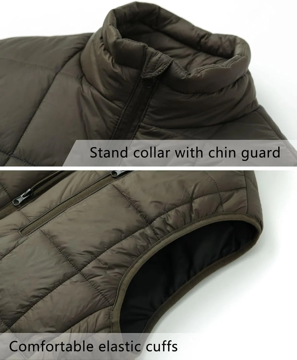Vcansion Men's Outdoor Quilted Puffer Vest Stand Collar Lightweight Down Sleeveless Jacket Padded Vest
