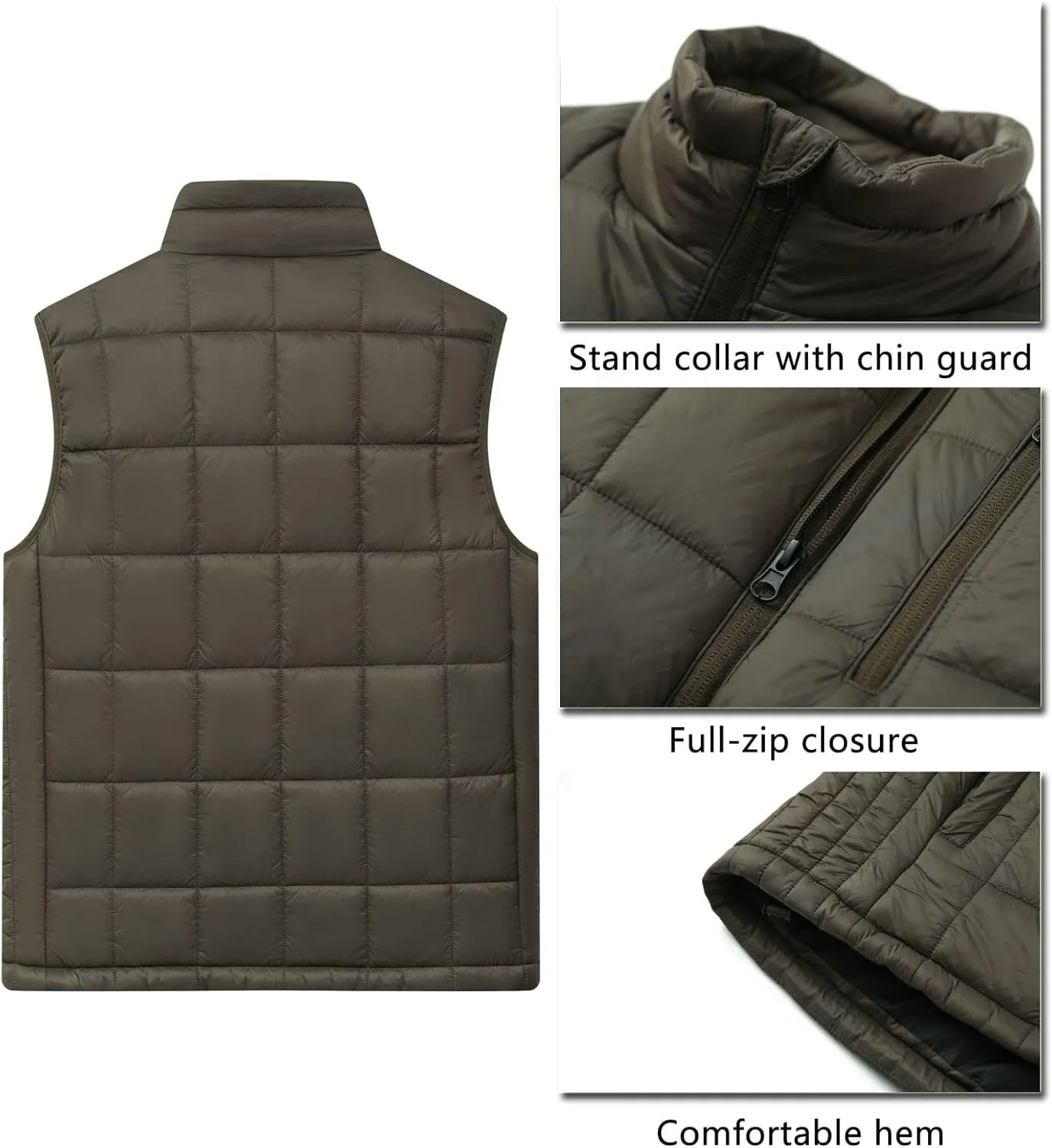 Vcansion Men's Outdoor Quilted Puffer Vest Stand Collar Lightweight Down Sleeveless Jacket Padded Vest