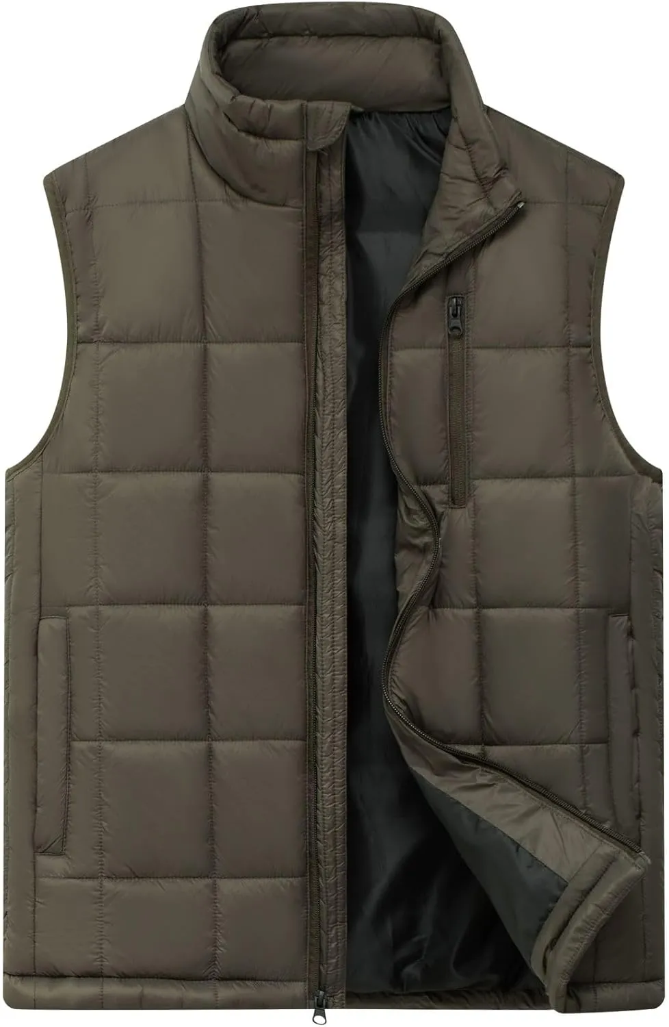 Vcansion Men's Outdoor Quilted Puffer Vest Stand Collar Lightweight Down Sleeveless Jacket Padded Vest