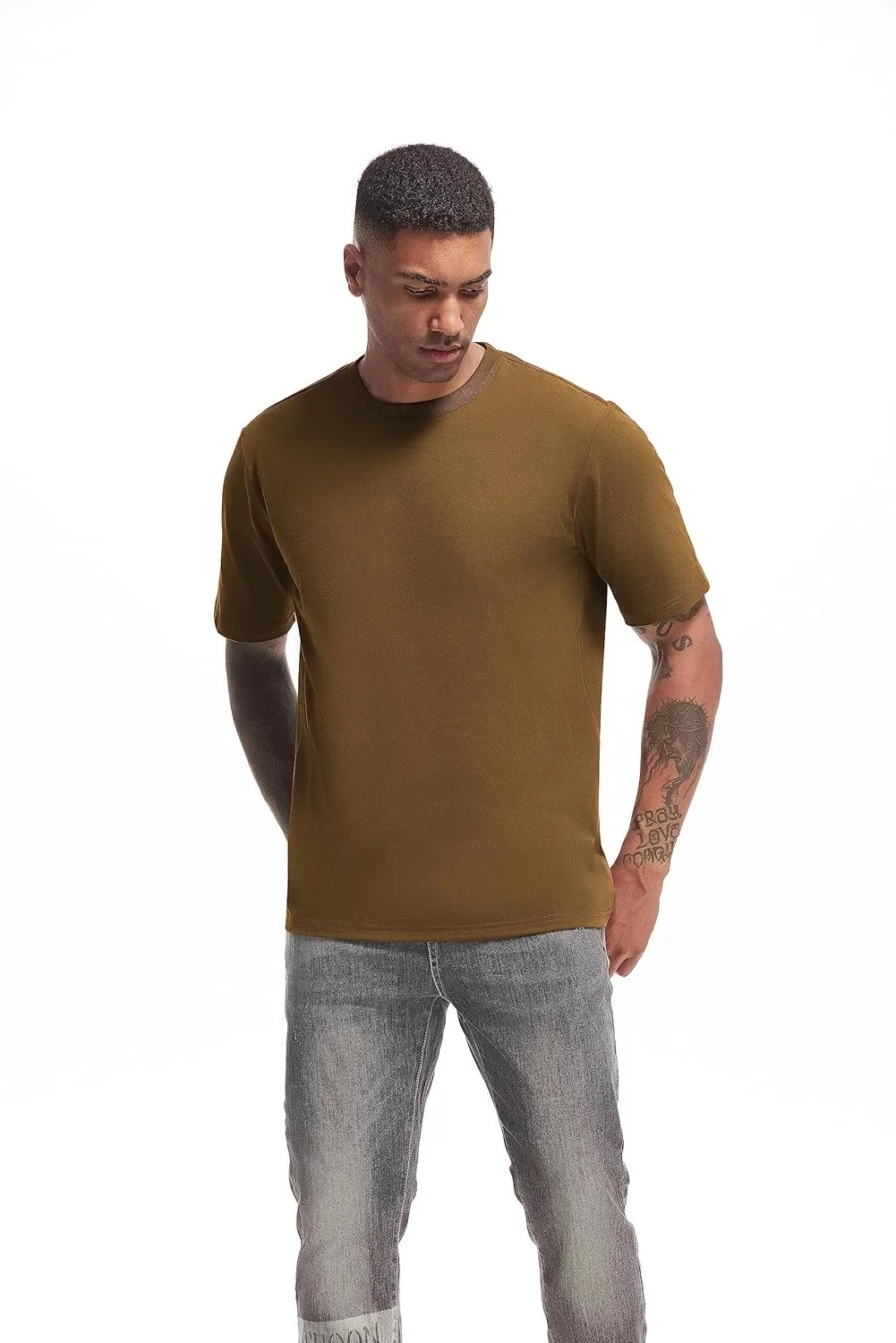 VEIISAR Men's Heavy Weight Crew Neck T-Shirt Mens Premium Cotton Tee - Pre Shrunk S-3XL