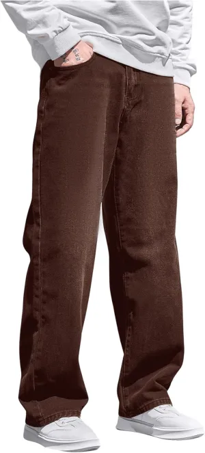 Verdusa Men's High Waist Loose Jeans Baggy Straight Leg Denim Pants Trousers