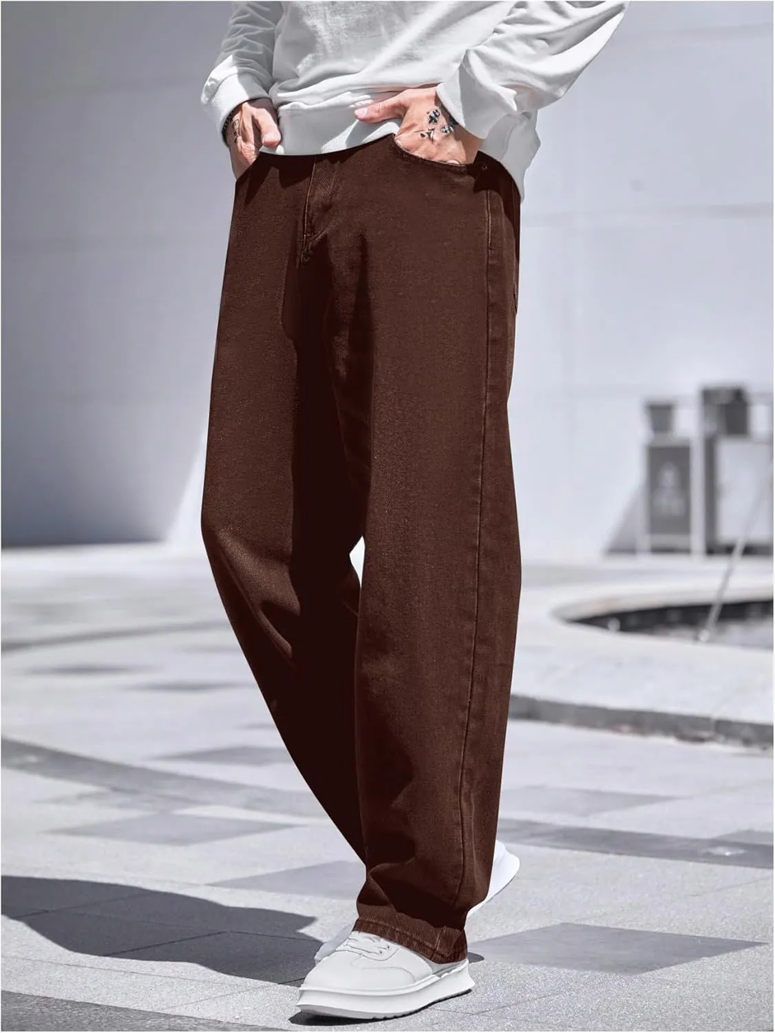Verdusa Men's High Waist Loose Jeans Baggy Straight Leg Denim Pants Trousers