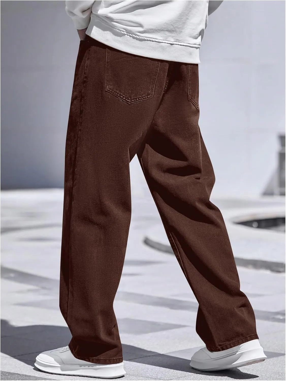 Verdusa Men's High Waist Loose Jeans Baggy Straight Leg Denim Pants Trousers