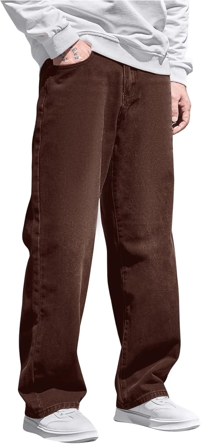 Verdusa Men's High Waist Loose Jeans Baggy Straight Leg Denim Pants Trousers