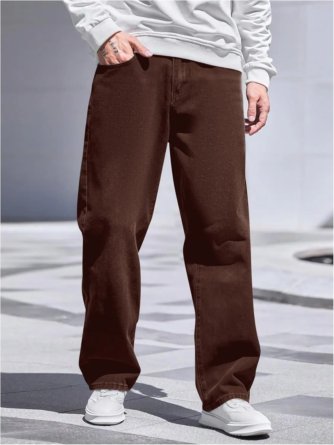 Verdusa Men's High Waist Loose Jeans Baggy Straight Leg Denim Pants Trousers