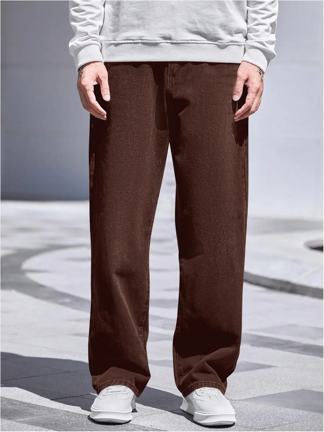 Verdusa Men's High Waist Loose Jeans Baggy Straight Leg Denim Pants Trousers