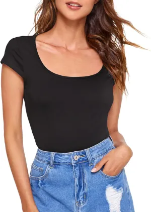 Verdusa Women's Basic Cap Sleeve Tops Slim Fitted Scoop Neck Casual Crop Tee Shirt