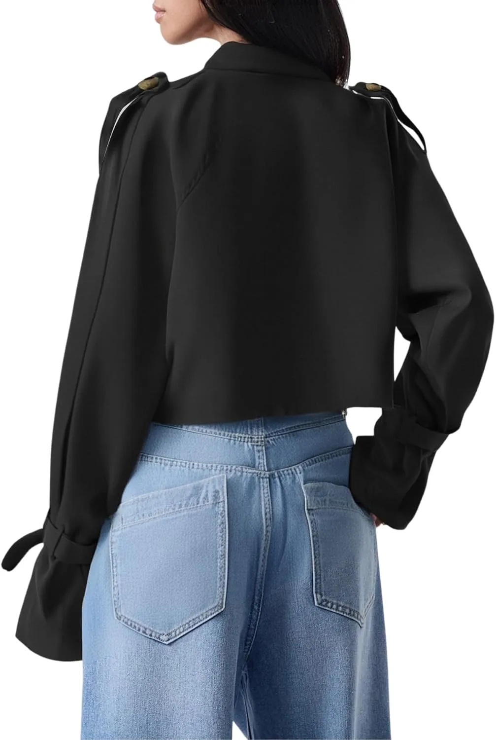 Verdusa Women's Button Front Buckle Raglan Sleeve Crop Jacket Trench Coat