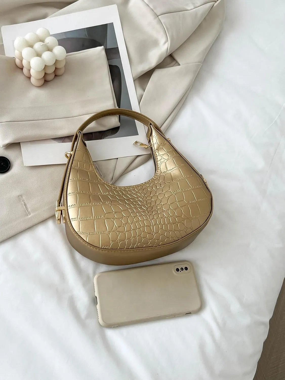 Verdusa Women's Metallic PU Leather Handbag Top Handle Hobo Purse Shoulder Bags