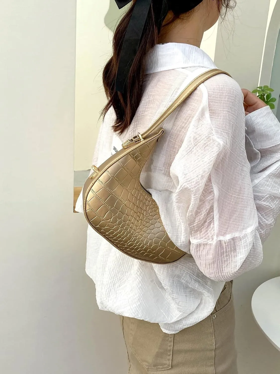 Verdusa Women's Metallic PU Leather Handbag Top Handle Hobo Purse Shoulder Bags
