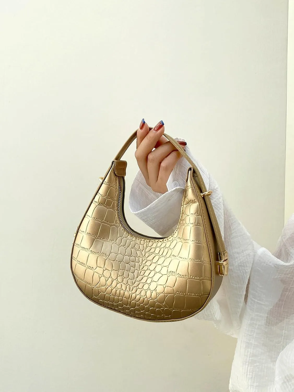 Verdusa Women's Metallic PU Leather Handbag Top Handle Hobo Purse Shoulder Bags