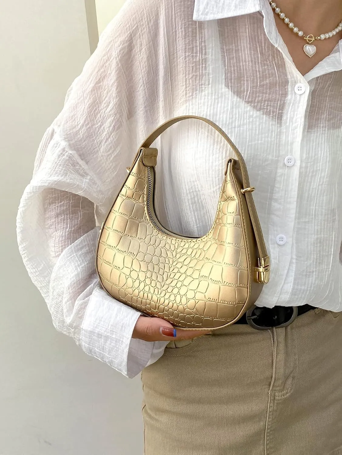 Verdusa Women's Metallic PU Leather Handbag Top Handle Hobo Purse Shoulder Bags
