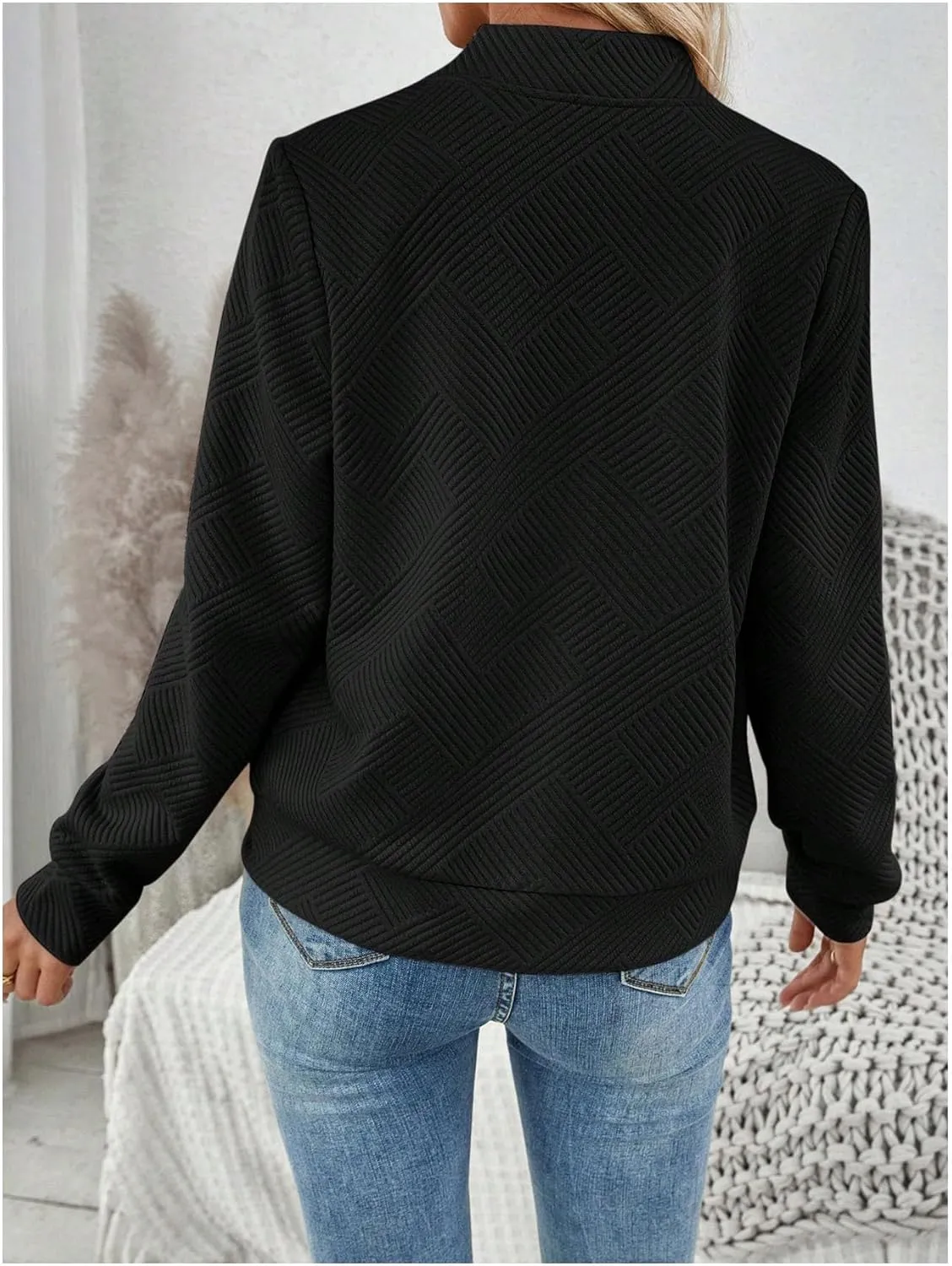 Verdusa Women's Zip Up Textured Bomber Jacket Casual Long Sleeve Outerwear