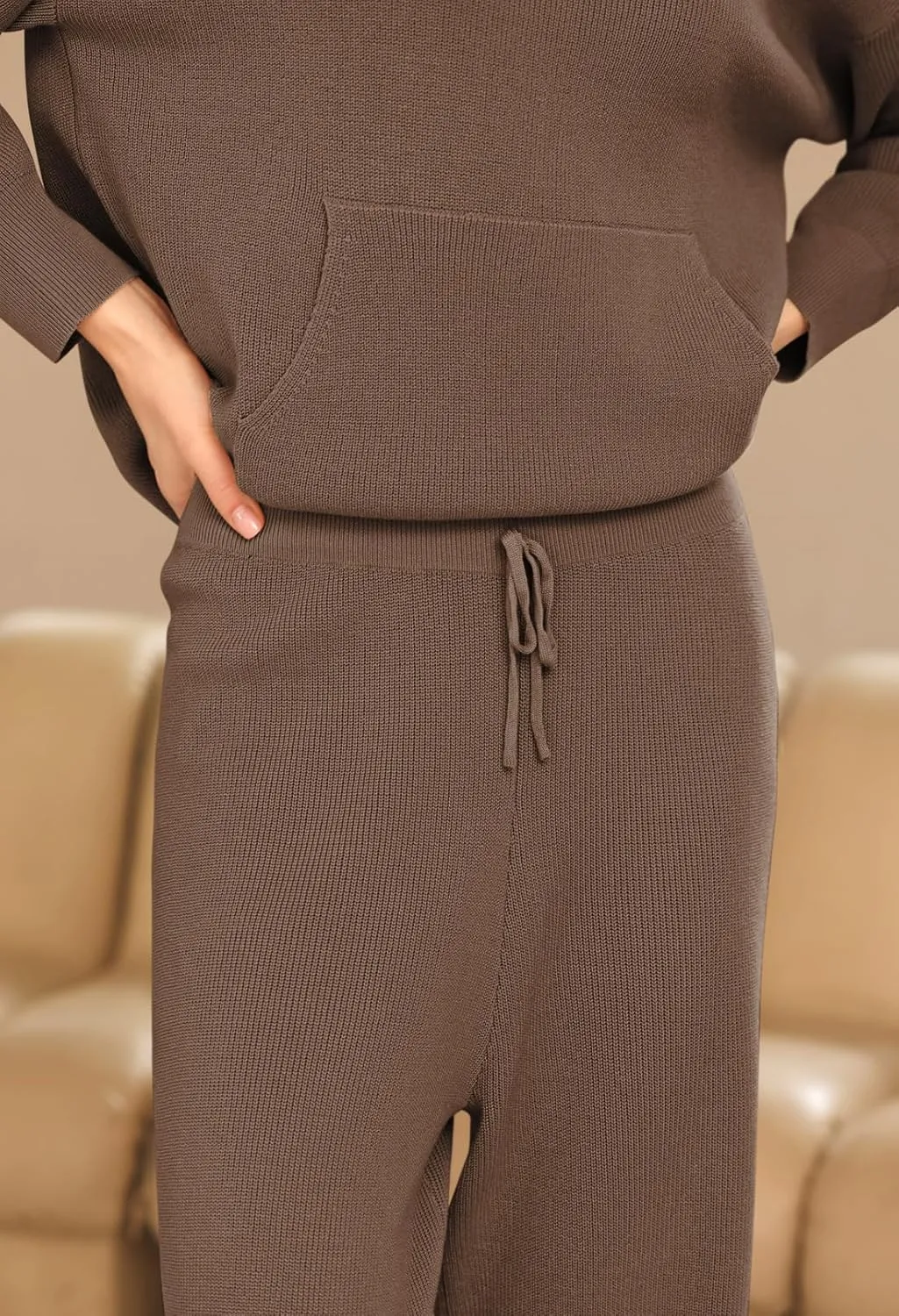 Viottiset Women's 2 Piece Outfits Sweater Set Long Sleeve Hoodies With Pocket Wide Leg Pants Lounge Sets Tracksuit