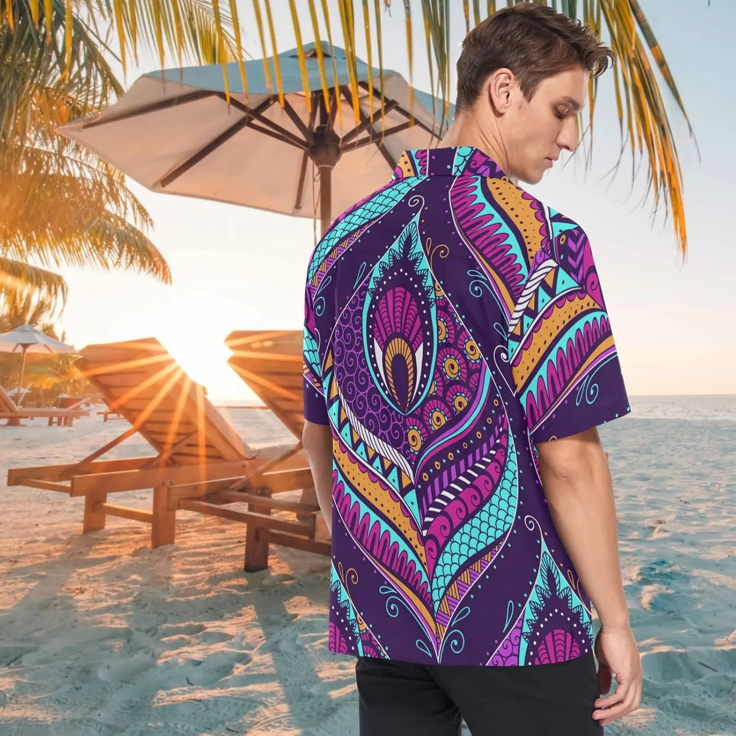 visesunny Novelty Hawaiian Shirt for Men Unisex Summer Beach Casual Short Sleeve Button Down Shirts Tropical Vacation Clothes