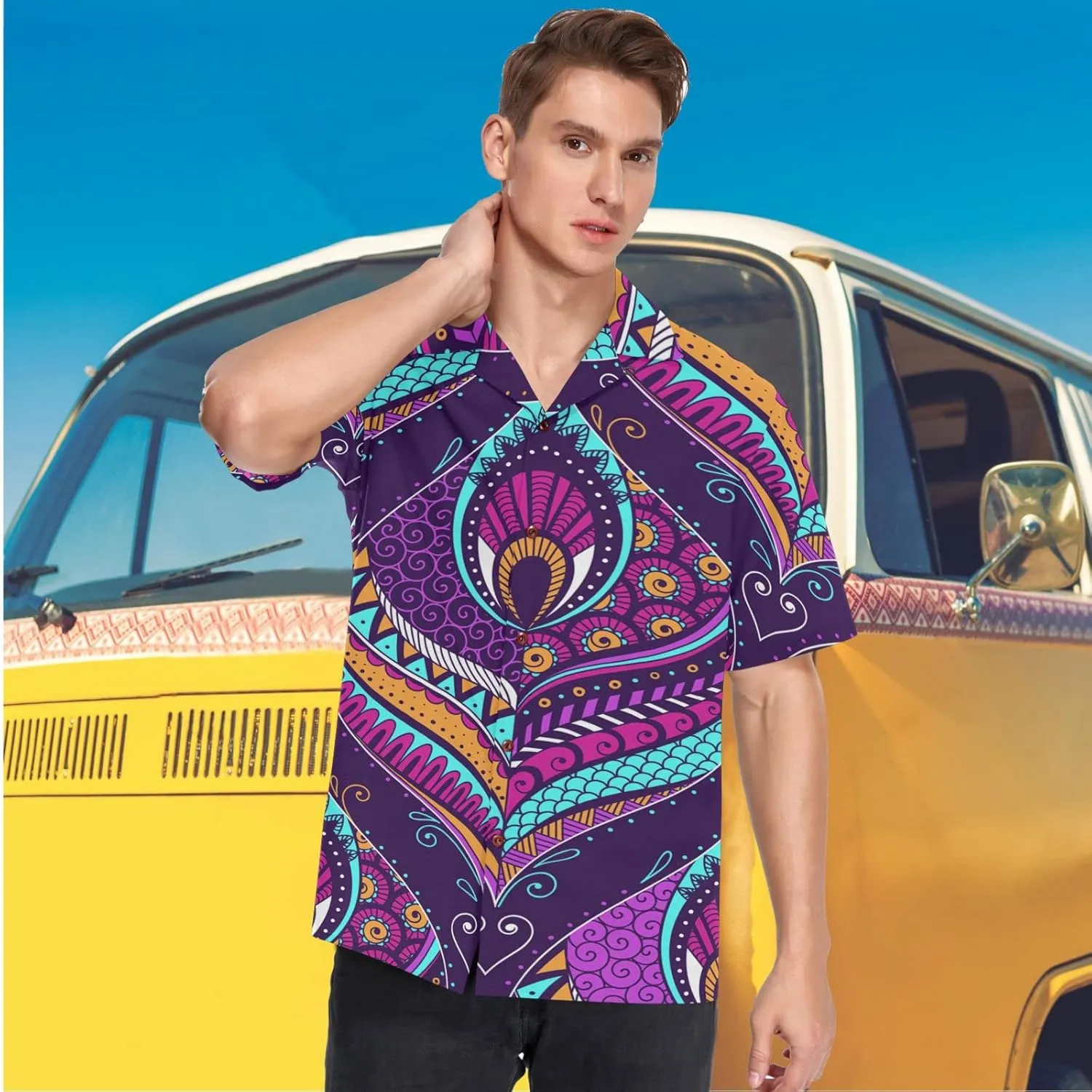 visesunny Novelty Hawaiian Shirt for Men Unisex Summer Beach Casual Short Sleeve Button Down Shirts Tropical Vacation Clothes