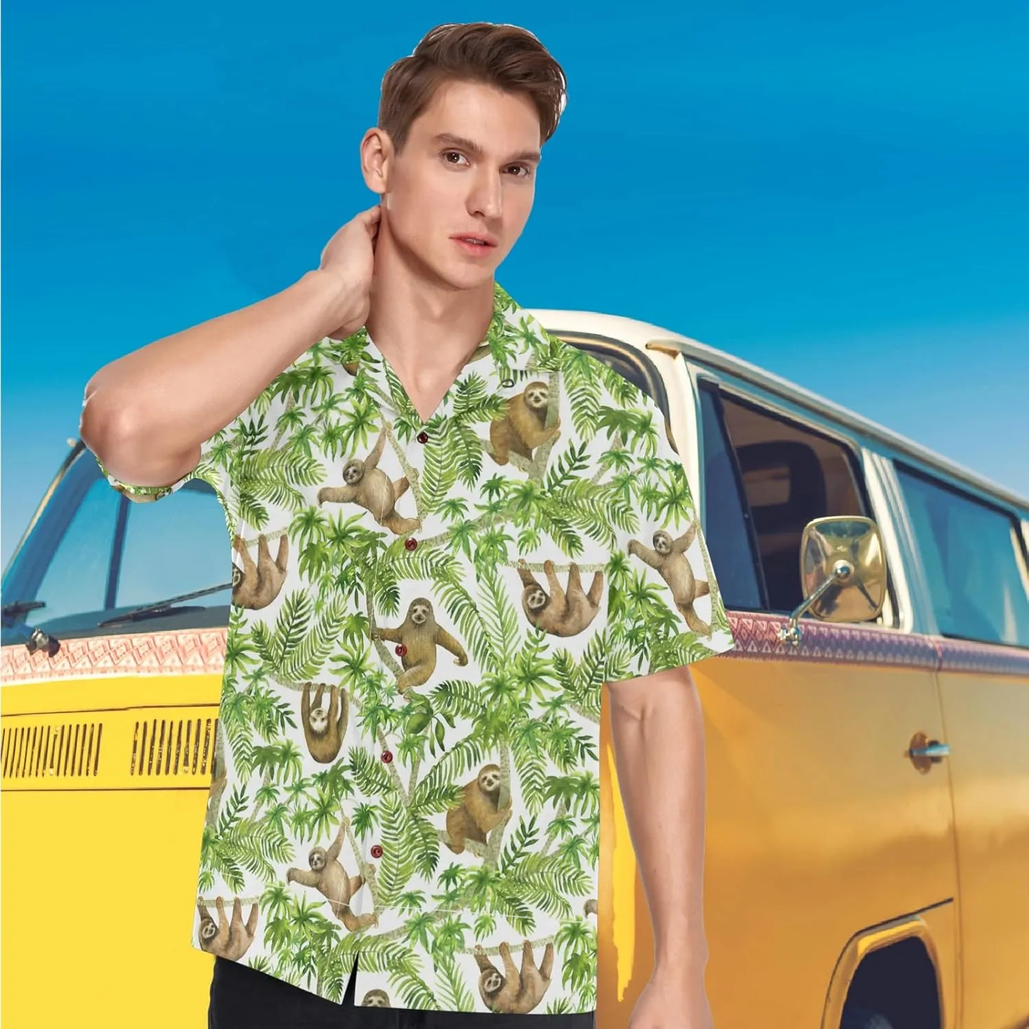 visesunny Novelty Hawaiian Shirt for Men Unisex Summer Beach Casual Short Sleeve Button Down Shirts Tropical Vacation Clothes