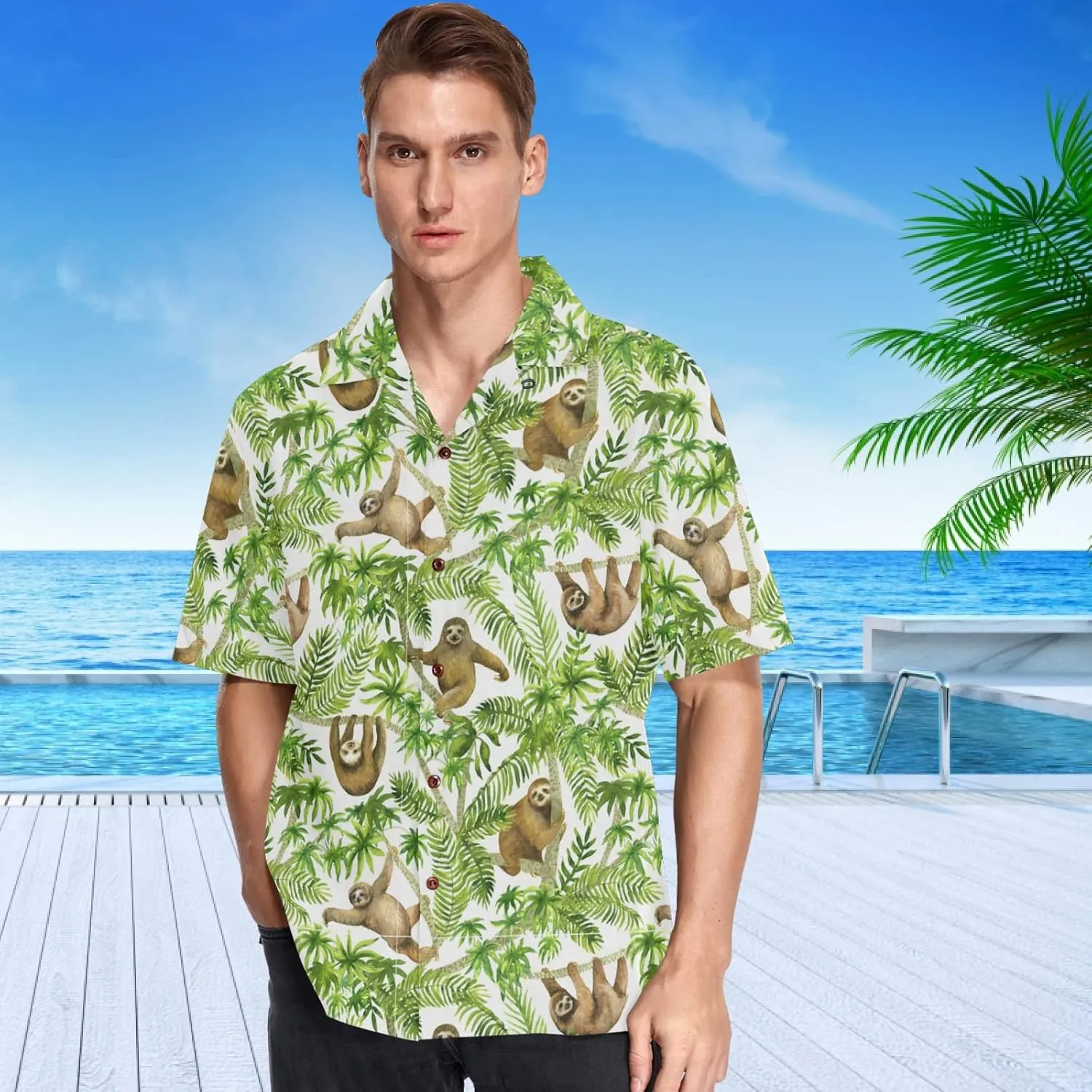visesunny Novelty Hawaiian Shirt for Men Unisex Summer Beach Casual Short Sleeve Button Down Shirts Tropical Vacation Clothes