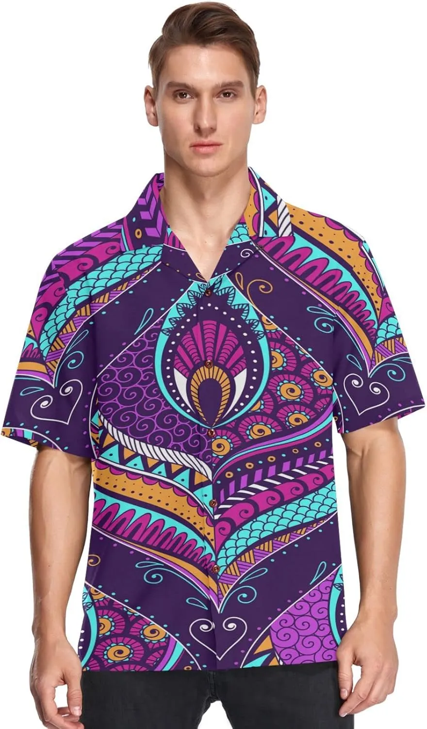 visesunny Novelty Hawaiian Shirt for Men Unisex Summer Beach Casual Short Sleeve Button Down Shirts Tropical Vacation Clothes