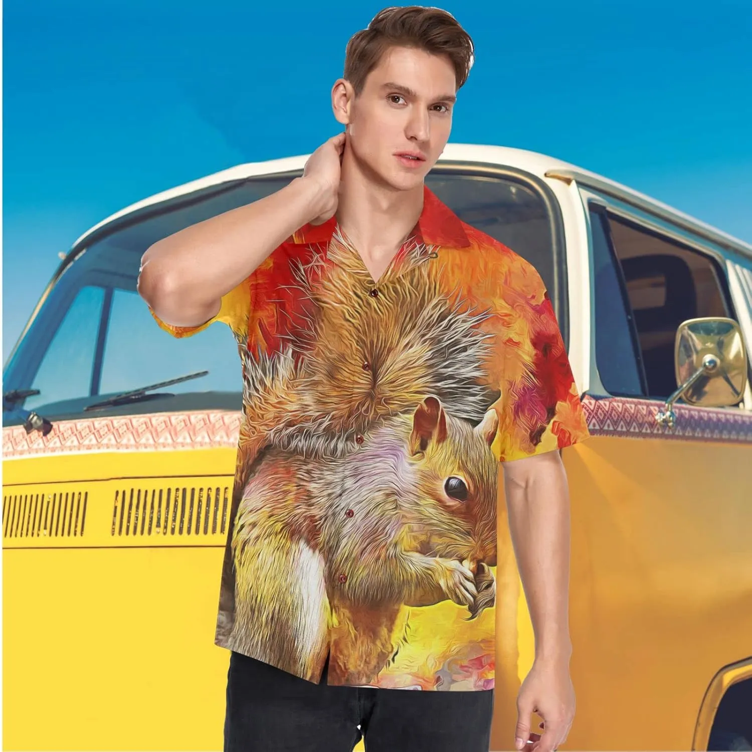 visesunny Novelty Mens Hawaiian Shirts Casual Tropical Short Sleeve Button Down Shirt Summer Beach Shirts S-XXXL