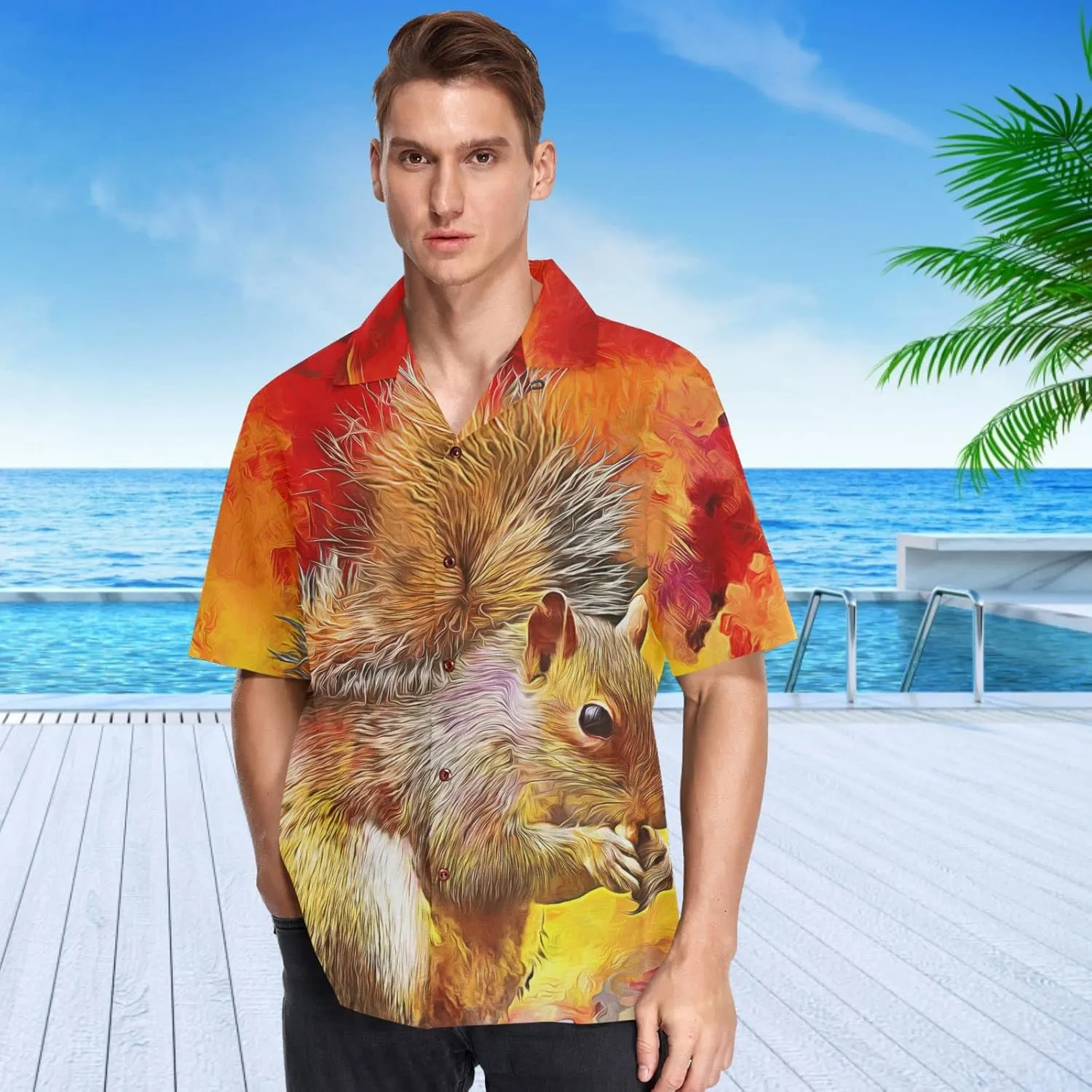 visesunny Novelty Mens Hawaiian Shirts Casual Tropical Short Sleeve Button Down Shirt Summer Beach Shirts S-XXXL