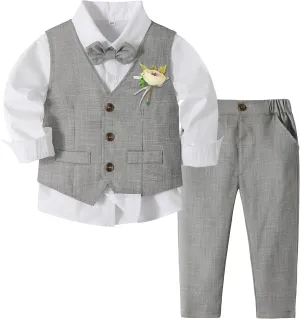 Volunboy Baby Boys Formal Wedding Ring Bearer Outfits Toddler Gentleman Bowtie Vest Guest Suits Dress Shirt Pants Set