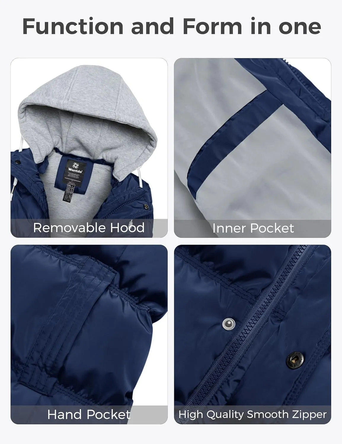 wantdo Women's Quilted Puffer Vest Thicken Warm Winter Coat with Removable Hood