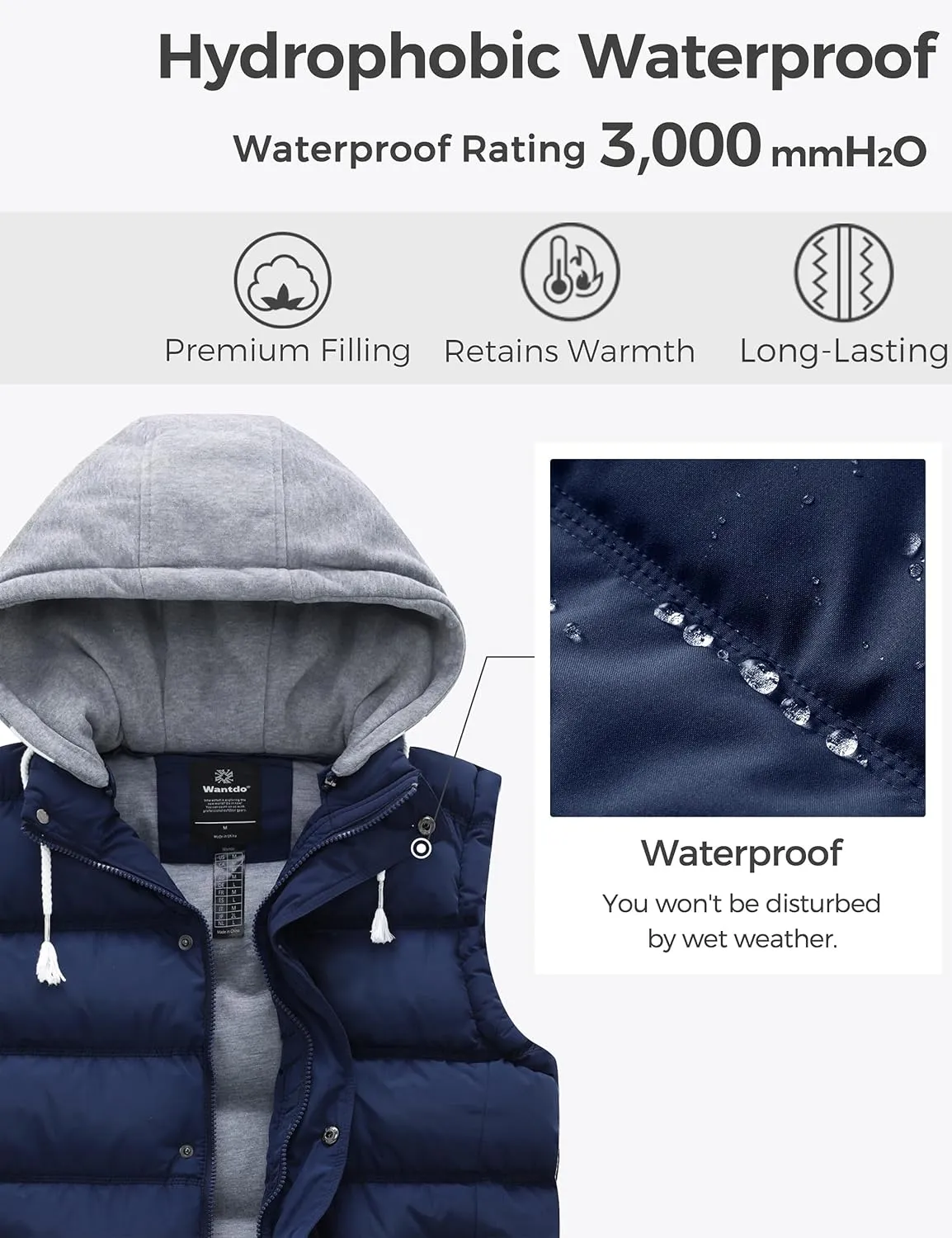 wantdo Women's Quilted Puffer Vest Thicken Warm Winter Coat with Removable Hood