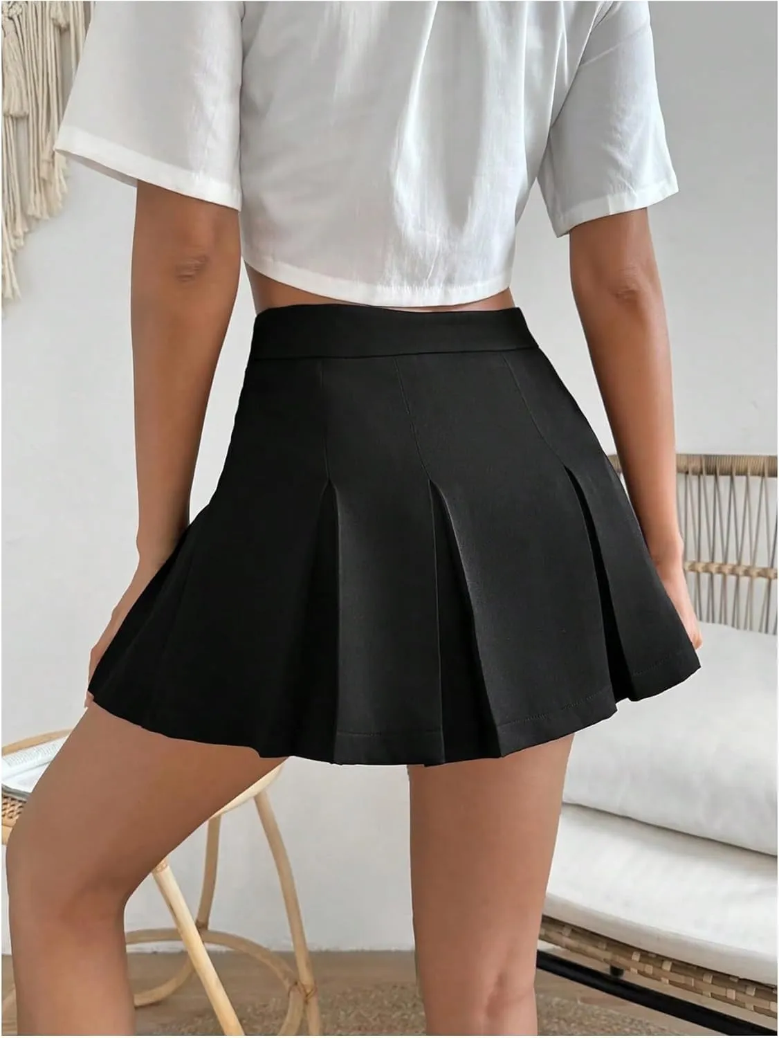 WDIRARA Women's High Waisted Pleated Skirt Skater A Line Mini Uniform Skirt