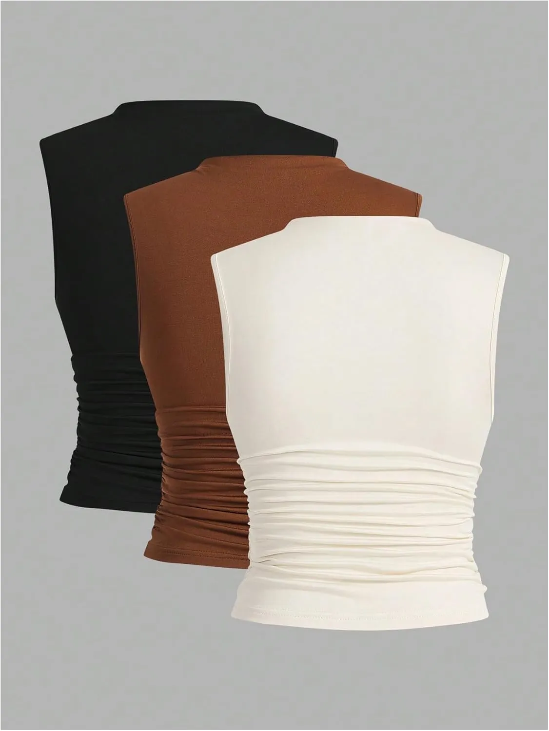 WDIRARA Women's Plus Size 3 Pack Ruched Tank Top Mock Neck Sleeveless Basic Tee Shirt