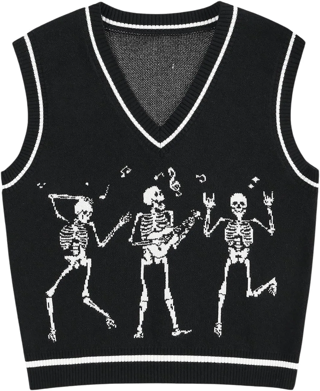 WDIRARA Women's Skull Graphic Print Sweater Vest V Neck Sleeveless Pullover Knitwear Tank Tops