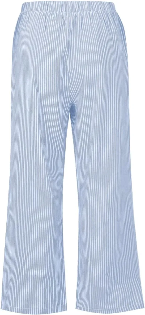 White Linen Pants Women Plus Size Women's Casual Cotton Linen Baggy Pants with Elastic Waist Relax Fit Lantern Trouser