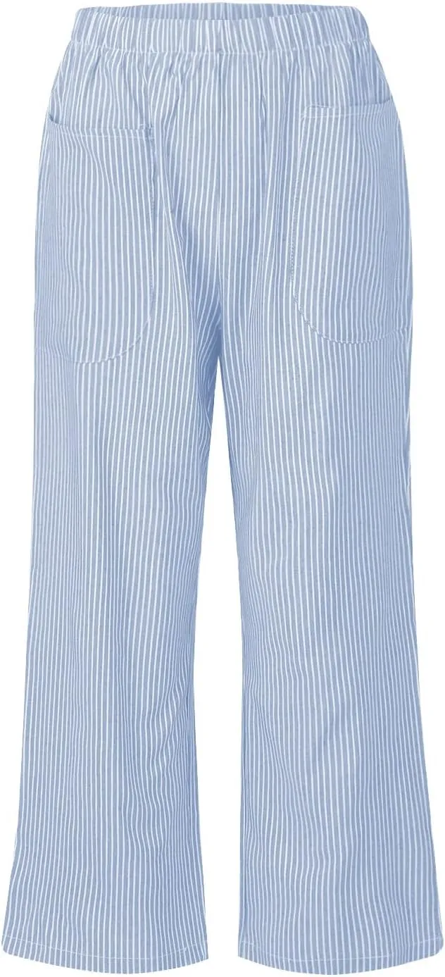 White Linen Pants Women Plus Size Women's Casual Cotton Linen Baggy Pants with Elastic Waist Relax Fit Lantern Trouser